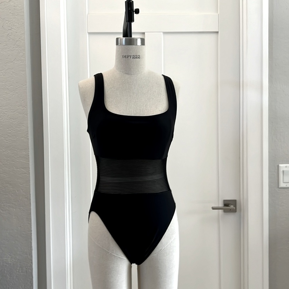Anne Cole swimsuit size 12 large black with mesh center piece